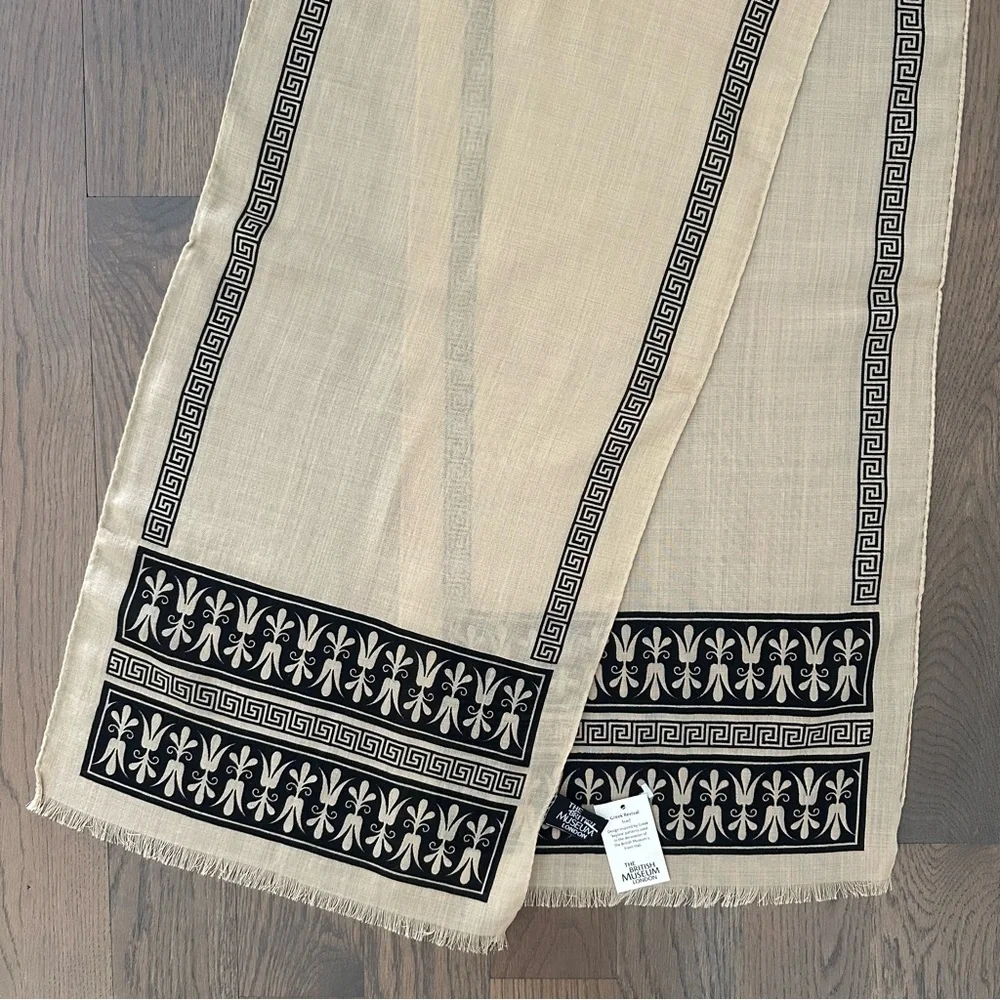 NWT The British Museum London Greek Revival Scarf in Stone and Black 13